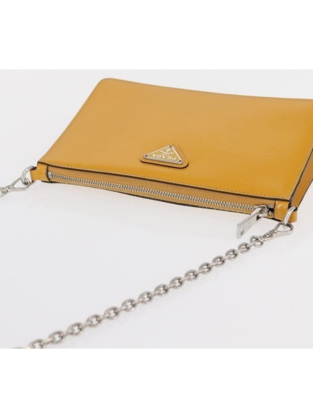 Authentic PRADA Chain Shoulder Bag Safiano leather Yellow Silver - Picture 10 of 16